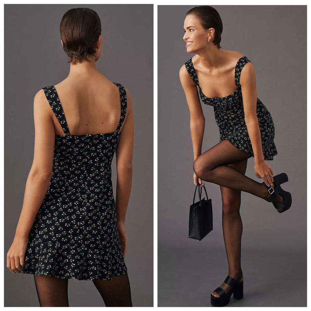 Black Floral Mini Sun Dress from Anthropologie
